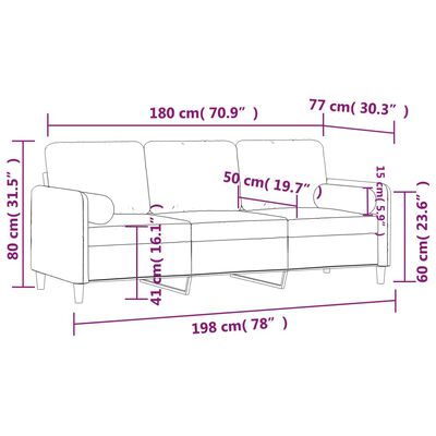 vidaXL 3-Sitzer-Sofa mit Zierkissen Gelb 180 cm Samt
