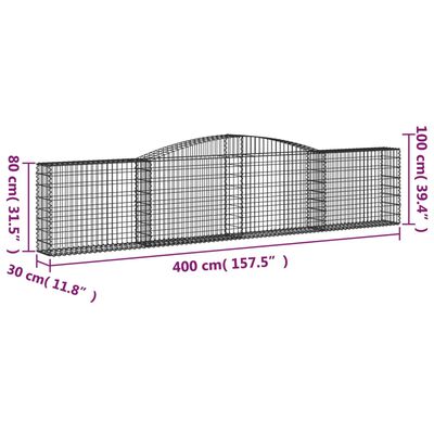 vidaXL Gabionen mit Hochbogen 5 Stk. 400x30x80/100cm Verzinktes Eisen