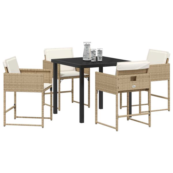 vidaXL Garten Essgruppe mit Kissen 5 pcs Beige Poly-Rattan