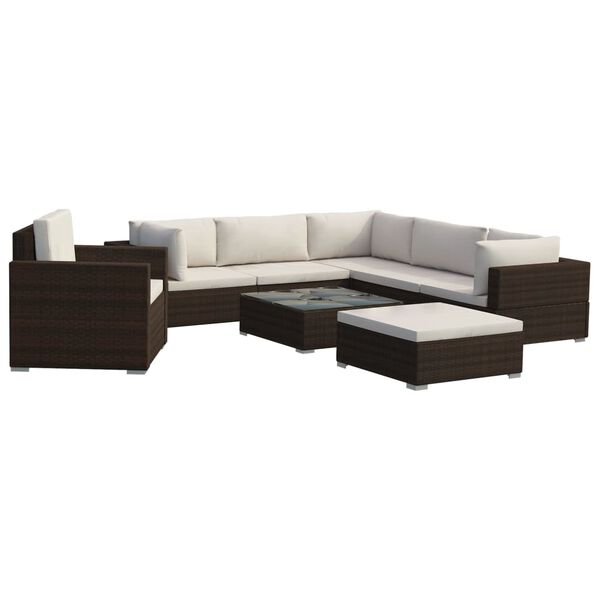 vidaXL 8-tlg. Garten-Lounge-Set mit Auflagen Poly Rattan Braun