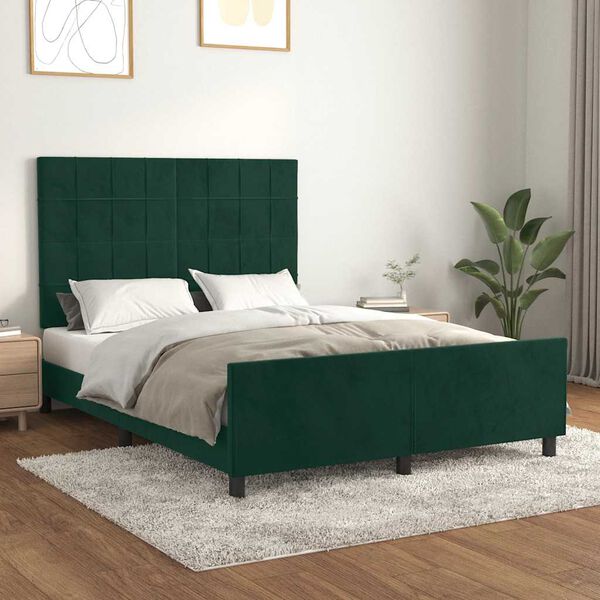 vidaXL Bettgestell ohne Matratze Dunkelgr&uuml;n 140x190 cm Samt
