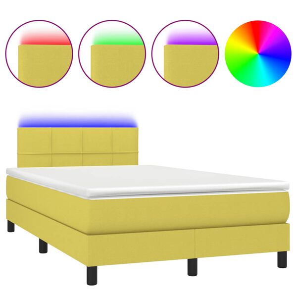 vidaXL Boxspringbett mit Matratze & LED Gr&uuml;n 120x200 cm Stoff
