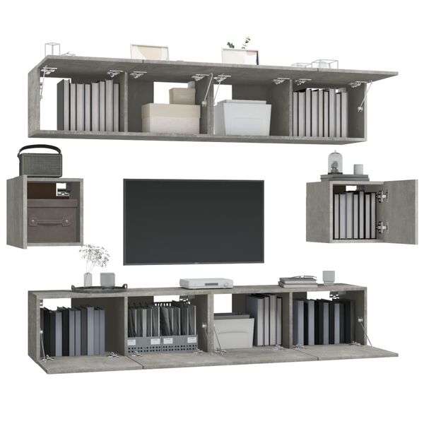 vidaXL 6-tlg. TV-Schrank-Set Betongrau Holzwerkstoff