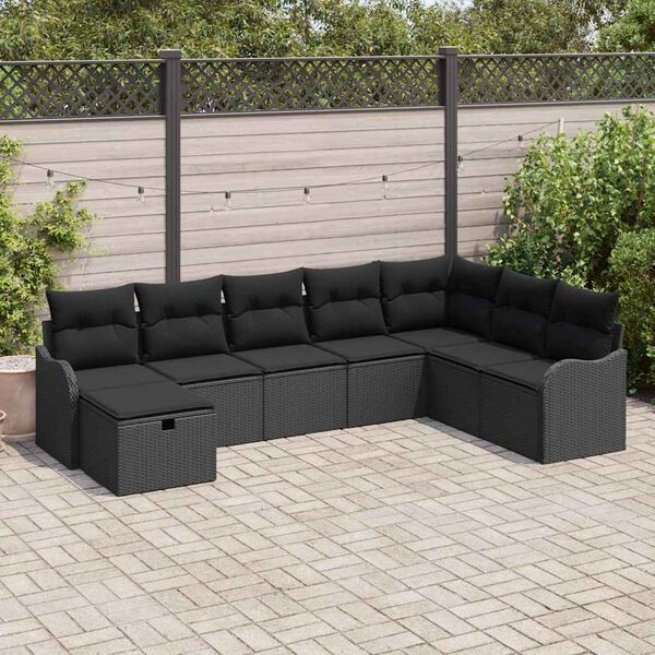 vidaXL Sofa Set mit Kissen mit Speicher Schwarz Poly-Rattan