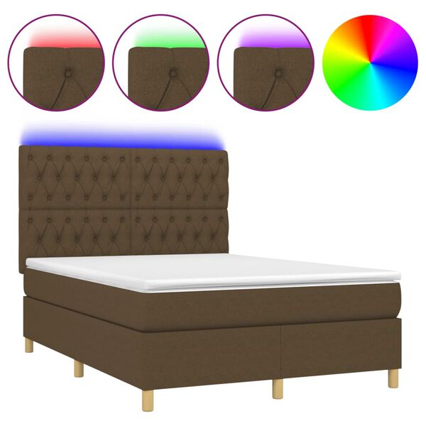 vidaXL Boxspringbett mit Matratze & LED Dunkelbraun 140x200 cm Stoff
