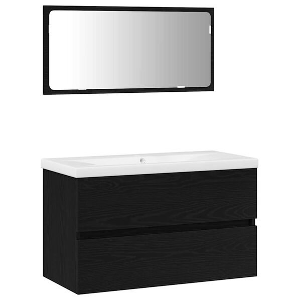 vidaXL Badezimmerm&ouml;bel-Set 3 pcs Schwarz Eichen-Optik Holzwerkstoff