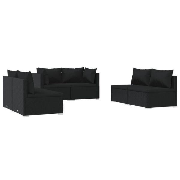 vidaXL 6-tlg. Garten-Lounge-Set mit Kissen Poly Rattan Schwarz