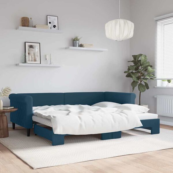 vidaXL Tagesbett Ausziehbar Blau 90x200 cm Samt