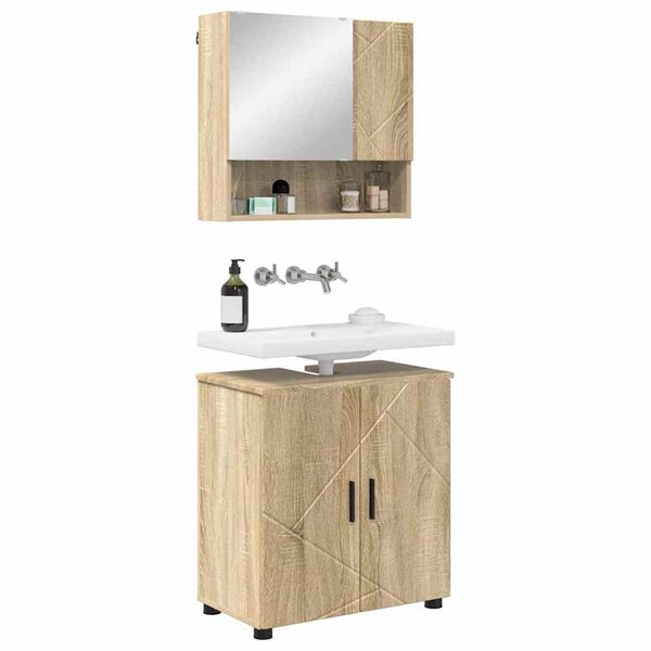 vidaXL Badezimmerm&ouml;bel-Set 2 pcs Sonoma-Eiche Holzwerkstoff & Metall