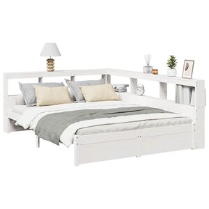 vidaXL Massivholzbett mit Regal ohne Matratze Wei&szlig; 150x200 cm Kiefer