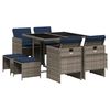 vidaXL 9-teiliges Garten-Ess-Set mit Kissen, grau, Polyrattan