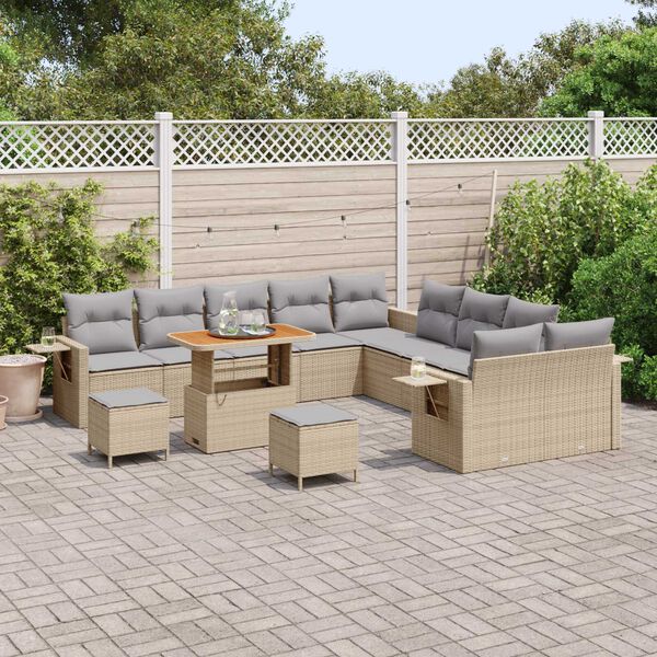 vidaXL Gartensofa-set mit Kissen mit Speicher 13 pcs Beige Poly-Rattan