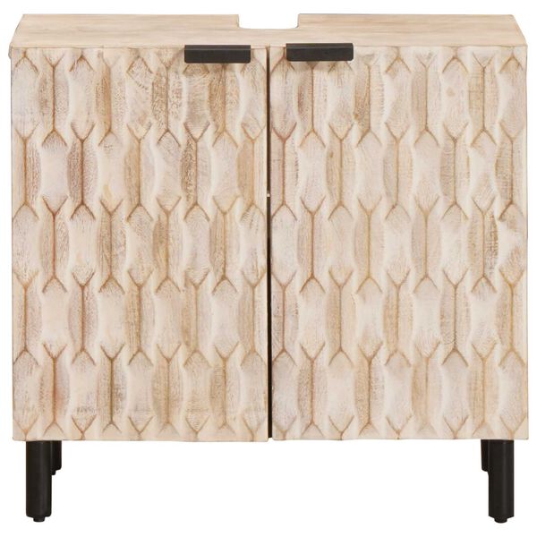 vidaXL Waschbeckenschrank Wei&szlig; 62 x 33 x 58 cm Massivholz Mango