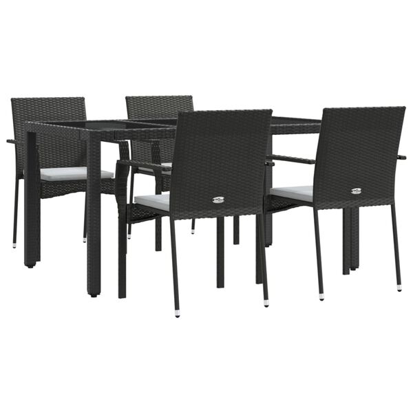 vidaXL 5-tlg. Garten-Essgruppe mit Kissen Schwarz Poly Rattan