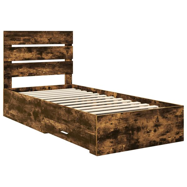 vidaXL Bettrahmen Rauchige Eiche und Silber 75 x 190 cm Holzwerkstoff