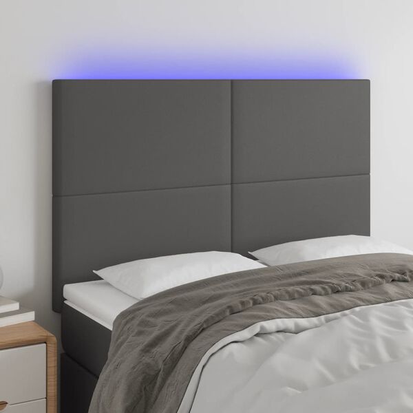 vidaXL LED Kopfteil Grau 144x5x118/128 cm Kunstleder
