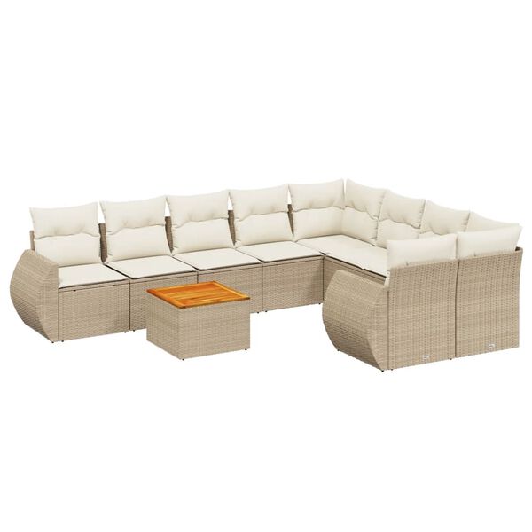 vidaXL 9-tlg. Garten-Sofagarnitur mit Kissen Beige Poly Rattan
