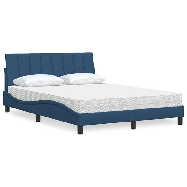 vidaXL Bett mit Matratze "Hanko" Blau 140x190 cm Stoff
