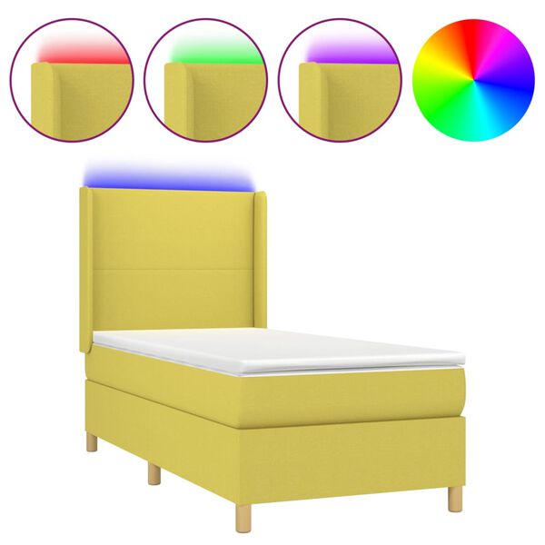 vidaXL Boxspringbett mit Matratze & LED Gr&uuml;n 90x190 cm Stoff