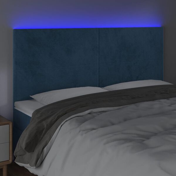 vidaXL LED Kopfteil Dunkelblau 200x5x118/128 cm Samt