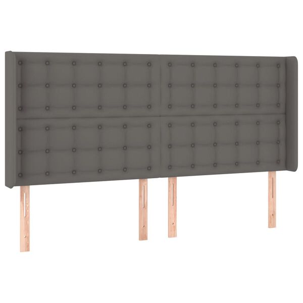vidaXL LED Kopfteil Grau 203x16x118/128 cm Kunstleder
