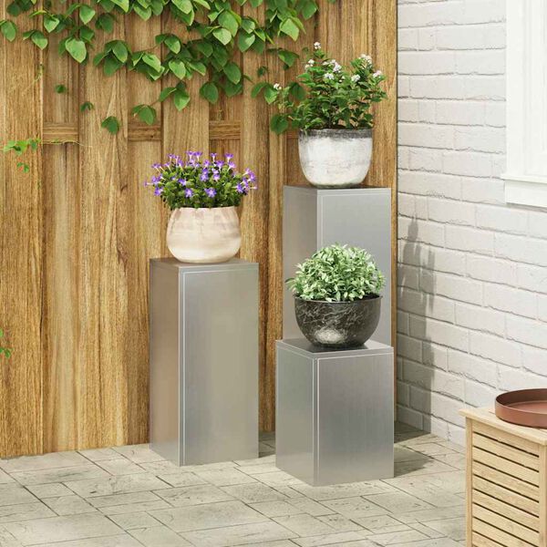 vidaXL Pflanzenst&auml;nder 3 pcs Silber Verzinkter Stahl
