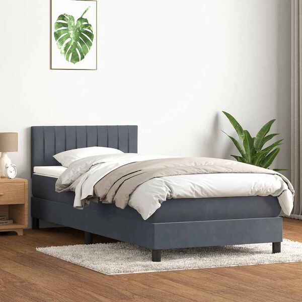 vidaXL Boxspringbett mit Matratze & LED Dunkelgrau 80x220 cm Samt