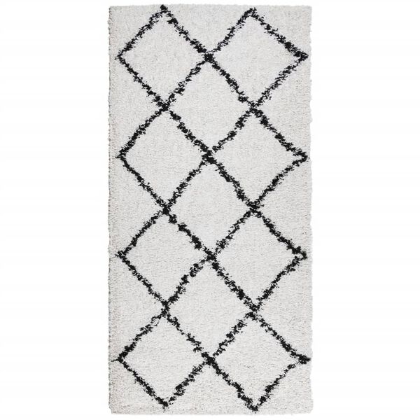 vidaXL Teppich Shaggy Hochflor Modern Creme und Schwarz 100x200 cm