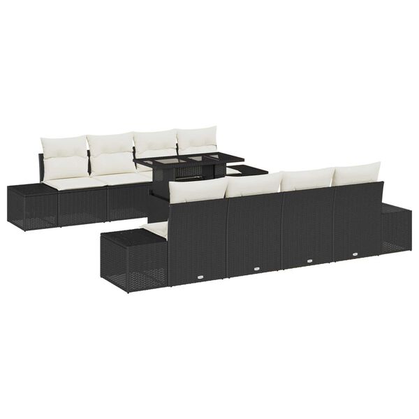vidaXL Gartensofa-set mit Kissen mit Speicher 9 pcs Schwarz und Creme