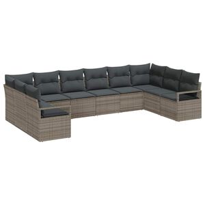 vidaXL Gartensofa-set mit Kissen mit Speicher 10 pcs Grau Poly-Rattan