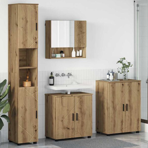 vidaXL Badezimmerm&ouml;bel-Set 4 pcs Artisan-Eiche Holzwerkstoff & Metall