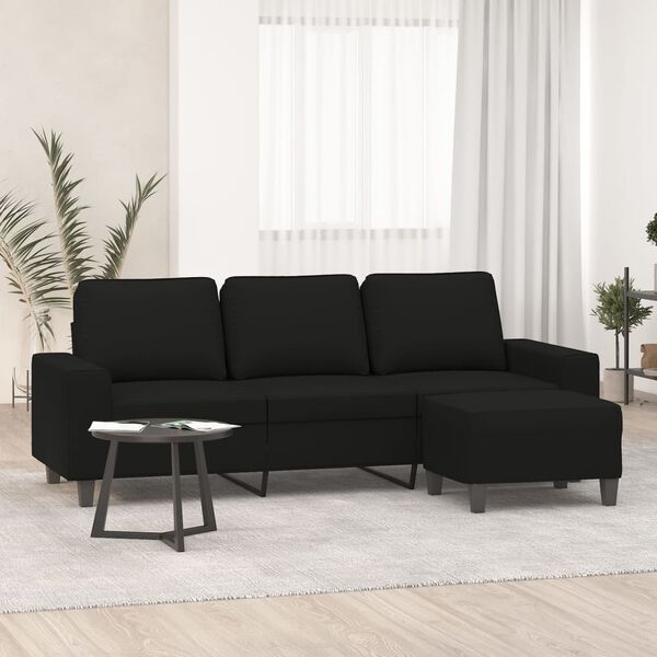 vidaXL 3-Sitzer-Sofa mit Hocker Schwarz 180 cm Mikrofasergewebe