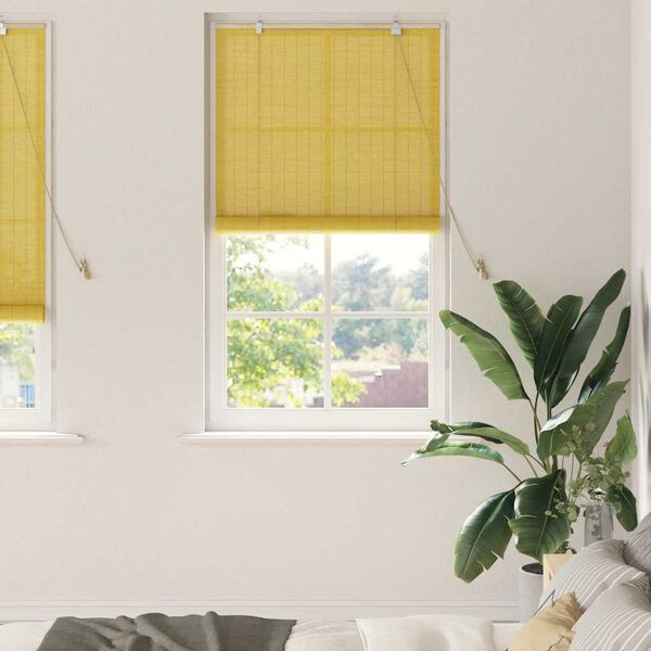 vidaXL Rollo mit Vorh&auml;ngen Gelb 90 x 220 cm Bambus
