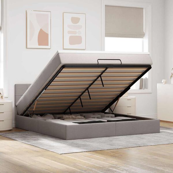 vidaXL Ottoman-Bett mit Matratze Taupe 160x200 cm Stoff