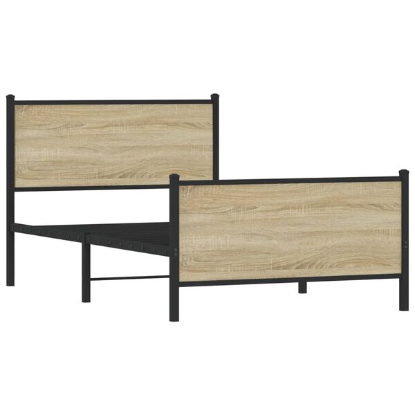vidaXL Metallbett ohne Matratze Sonoma-Eiche 107x203 cm