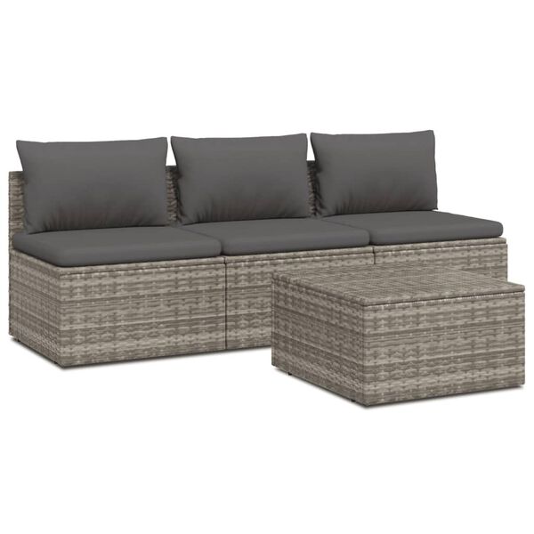 vidaXL 4-tlg. Garten-Lounge-Set mit Kissen Grau Poly Rattan