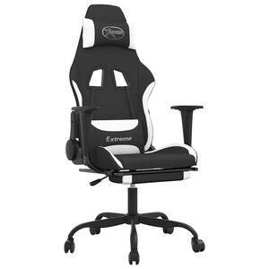 vidaXL Gaming-Stuhl mit Massage & Fu&szlig;st&uuml;tze Schwarz und Wei&szlig; Stoff