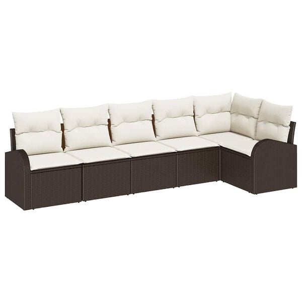 vidaXL Sofa Set mit Kissen 6 pcs Braun und Wei&szlig; Poly-Rattan