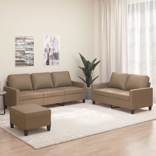 vidaXL 3-tlg. Sofagarnitur mit Kissen Cappuccino-Braun Kunstleder