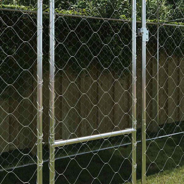 vidaXL Hundek&auml;fig mit Dach Silber 800 x 200 x 258 cm Stahl und PE