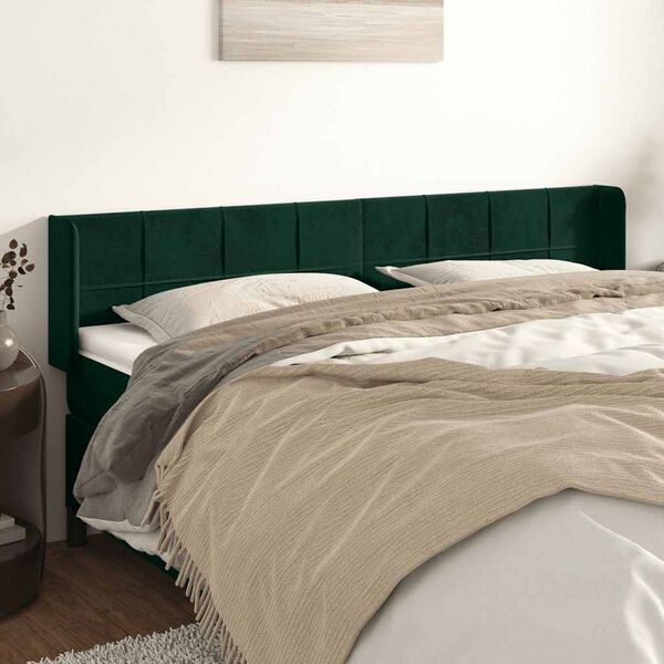 vidaXL Kopfteil mit Ohren Dunkelgr&uuml;n 183x16x78/88 cm Samt