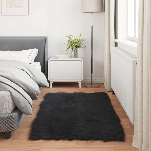 vidaXL Kunstschaffell Teppich Tafalla Schwarz 60 x 110 cm Polyester