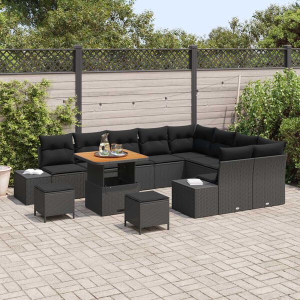 vidaXL Garten-Sofa-Set mit Speicher 12 pcs Schwarz Poly Rattan