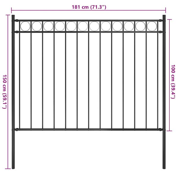 vidaXL Gartenzaun Stahl 1,81x1 m Schwarz
