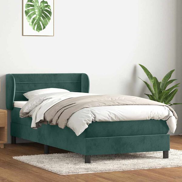 vidaXL Boxspringbett mit Matratze Dunkelgr&uuml;n 80x210 cm Samt