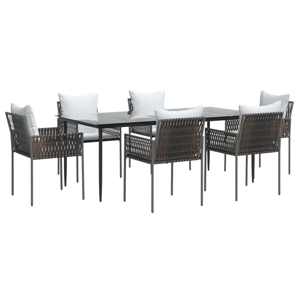 vidaXL 7-tlg. Garten-Essgruppe mit Kissen Poly Rattan und Stahl