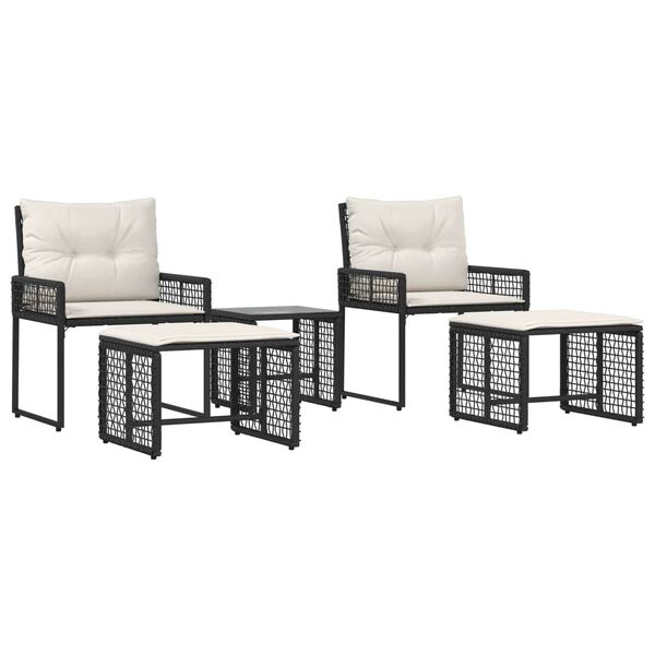 vidaXL Gartenm&ouml;bel-Set mit Kissen 5 pcs Schwarz und Wei&szlig;