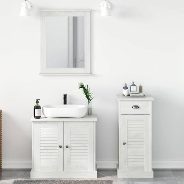 vidaXL Badezimmerm&ouml;bel-Set 3 pcs Antik Wei&szlig; Massives Kiefernholz