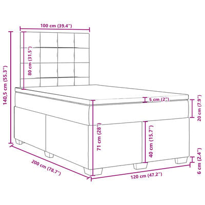 vidaXL Boxspringbett mit Matratze Hellgrau 120x200 cm Samt