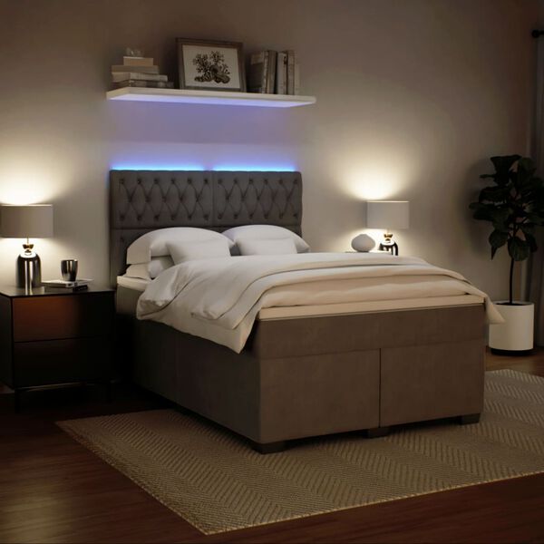 vidaXL Boxspringbett mit Matratze Hellgrau 140x200 cm Samt